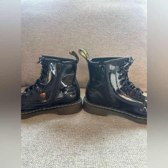 Doc Martens Kids Patent Leather Black Combat Boots Size 3 - Picture 5 of 11